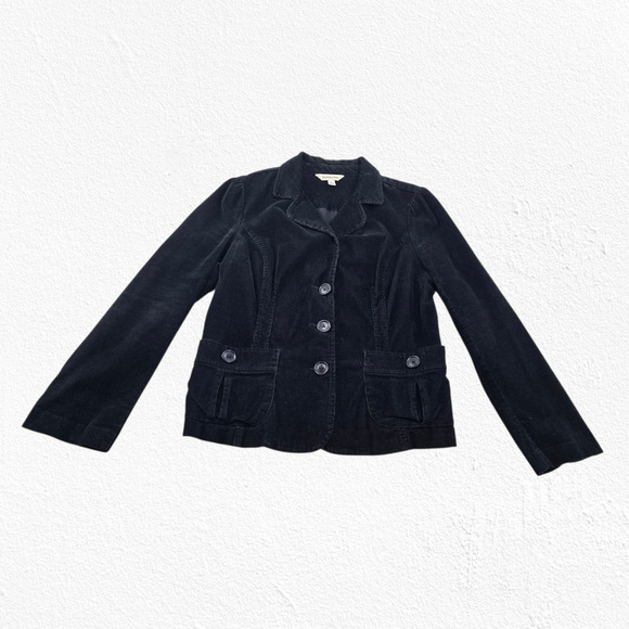 Y2K Black Corduroy Front Button Collared Welt Pockets Classic Jacket Size Large - Picture 2 of 9